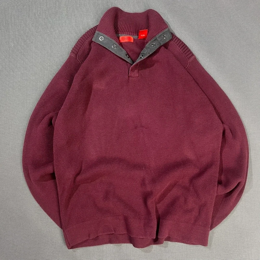 IZOD Y2K Quarter Snap Sweater Mens M Burgundy Maroon 100% Cotton Pullover
